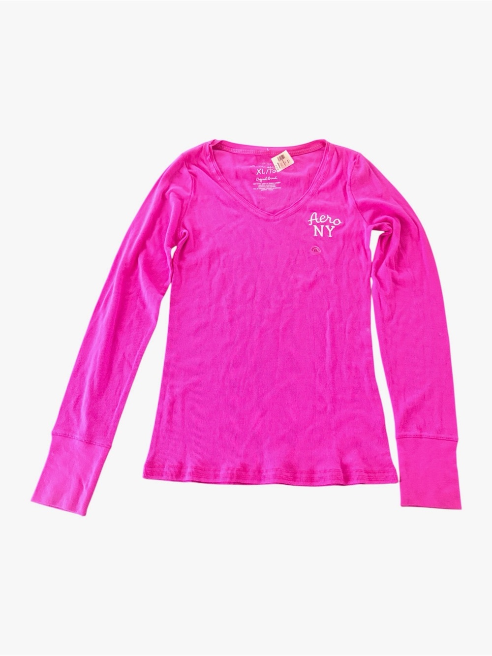 NWT Aéropostale Hot Pink Ribbed V-Neck Long Sleeve Tee